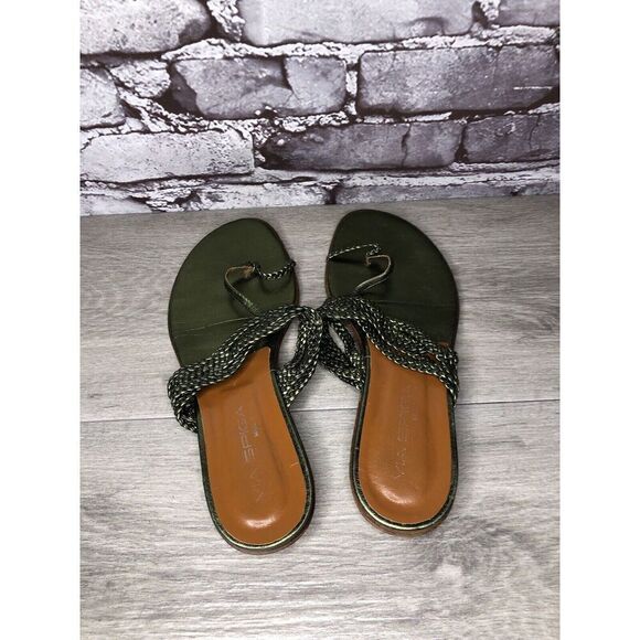 Via Spiga Metallic Green Leather Braided Flats Sandals Women’s Sz 8.5M US/39EU - Picture 5 of 16